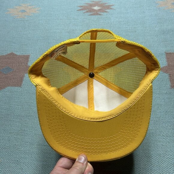 Vintage 80s 90s trucker hat mesh cap blank yellow young an snapback plain - Picture 5 of 8